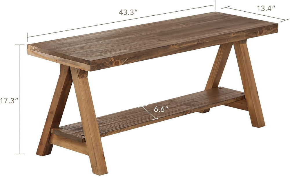 Wnutrees 43" Farmhouse Solid Wood Bench, Rustic Indoor Storage Bench