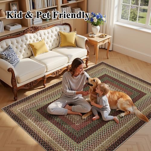 Ileading Faux Braided Large Area Rug 8'x10' Washable Farmhouse, No-Sh...