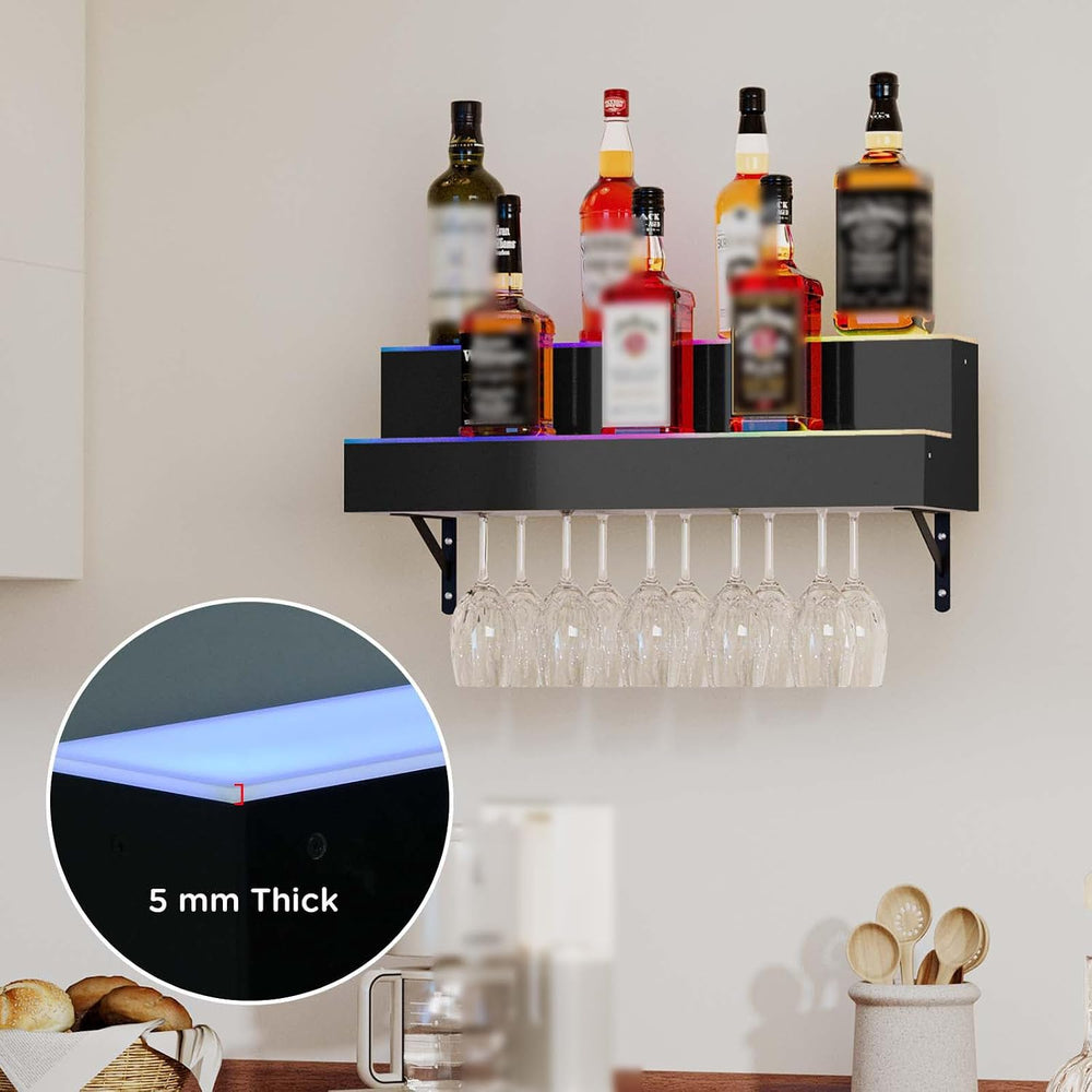 Dethan 2 Tier 24 Inch LED Lighted Liquor Bottle Display Shelf - Wall-Mounted ...