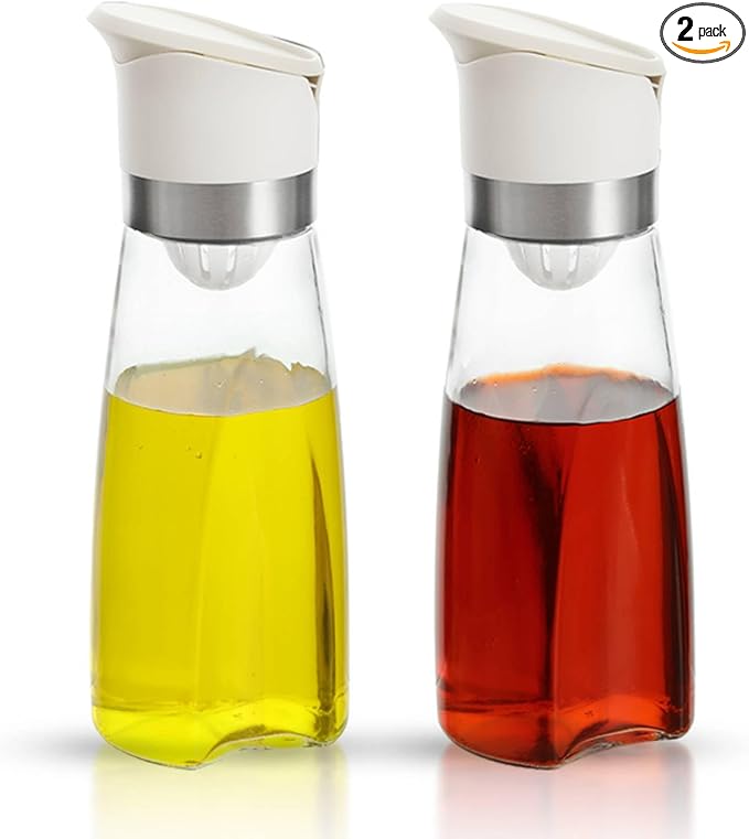 Premium Glass Olive Oil and Vinegar Dispenser Bottles Set, 2-Piece 11oz Kitchen by ElementalKitchenHY3