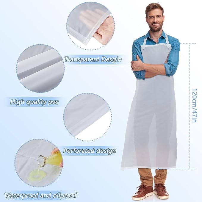Hercicy 3 Pcs Heavy Duty Waterproof Aprons 47" PVC Vinyl Aprons Transparent - Image 2
