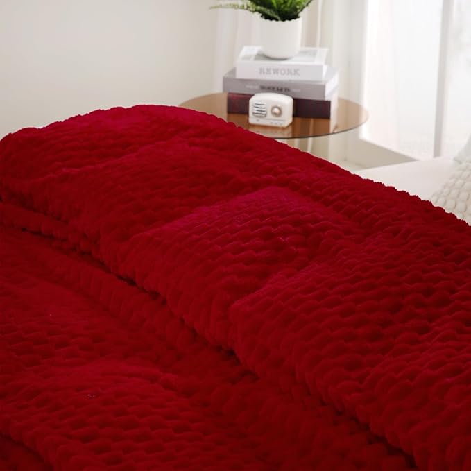 Puncuntex Red Throw Blanket 108"×90" inches Fuzzy 3D Jacquard Decorative - Image 2