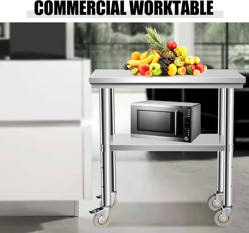 Stainless Steel Table for Prep & Work 30 x 12 Inches with Caster Wheels, ...