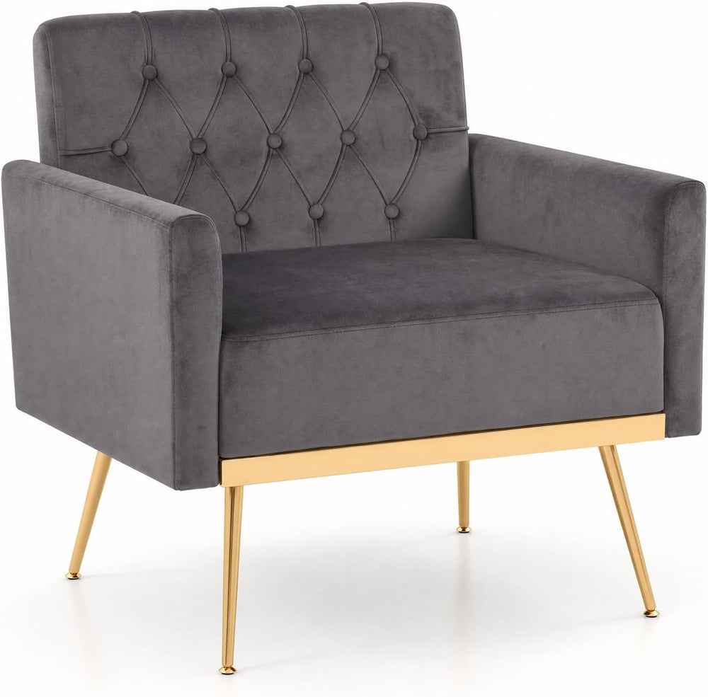 Giantex Modern Velvet Accent Chair, Upholstered Single Sofa Chair (Grey)