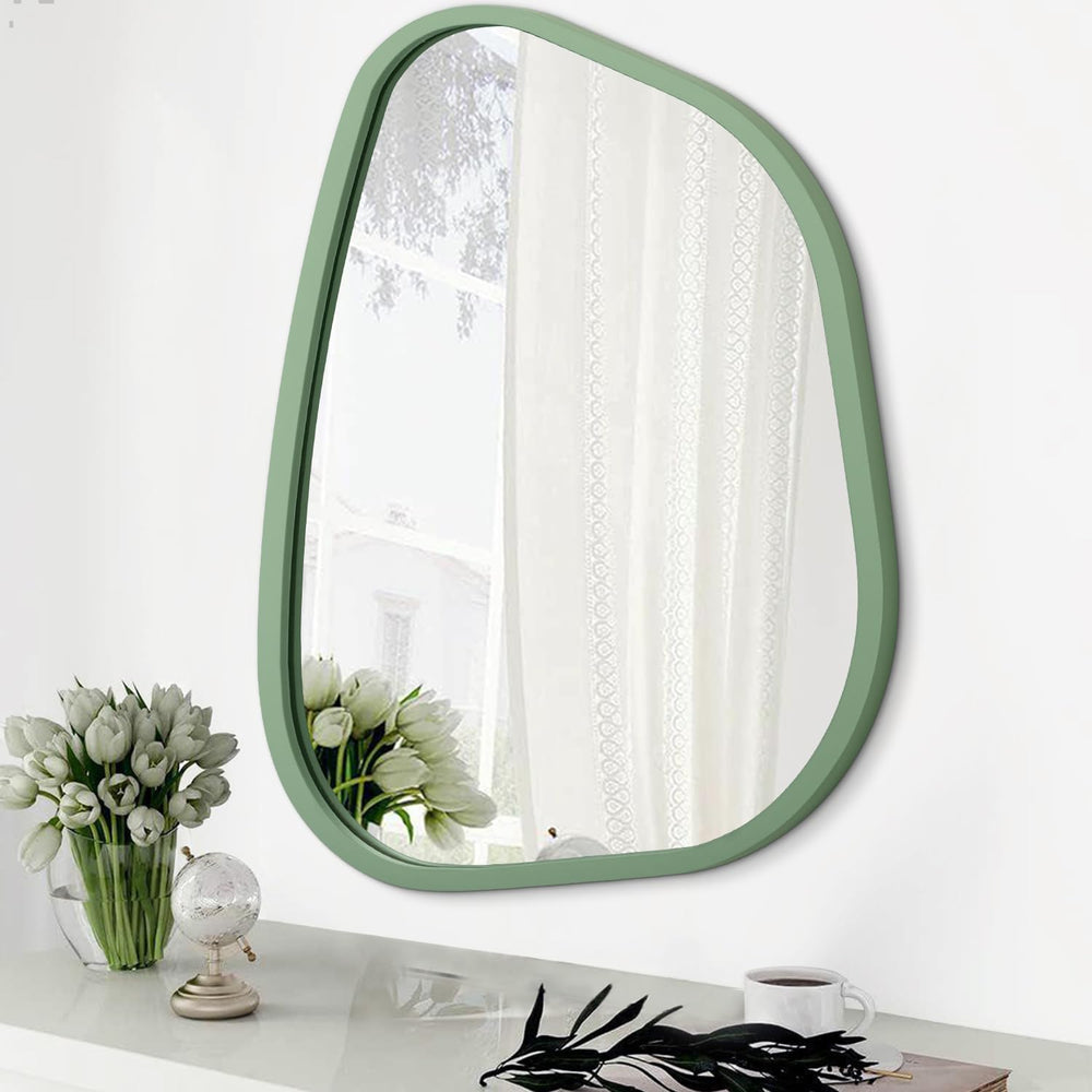 Asymmetrical Mirror for Wall Irregular Accent Wood Frame Modern Unique Wall M...