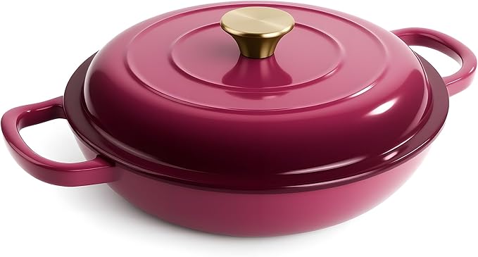 3 Quart Enameled Cast Iron Braiser, Non Stick Enameled Cast Iron Skillet