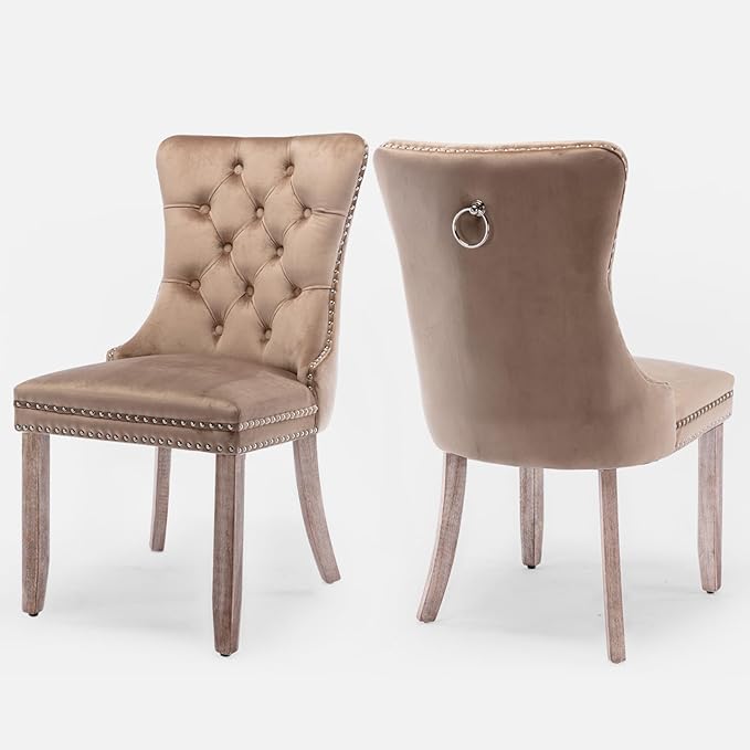 Velvet Upholstered Dining Chairs Set of 2, Modern Style Kitchen Side Chairs w...