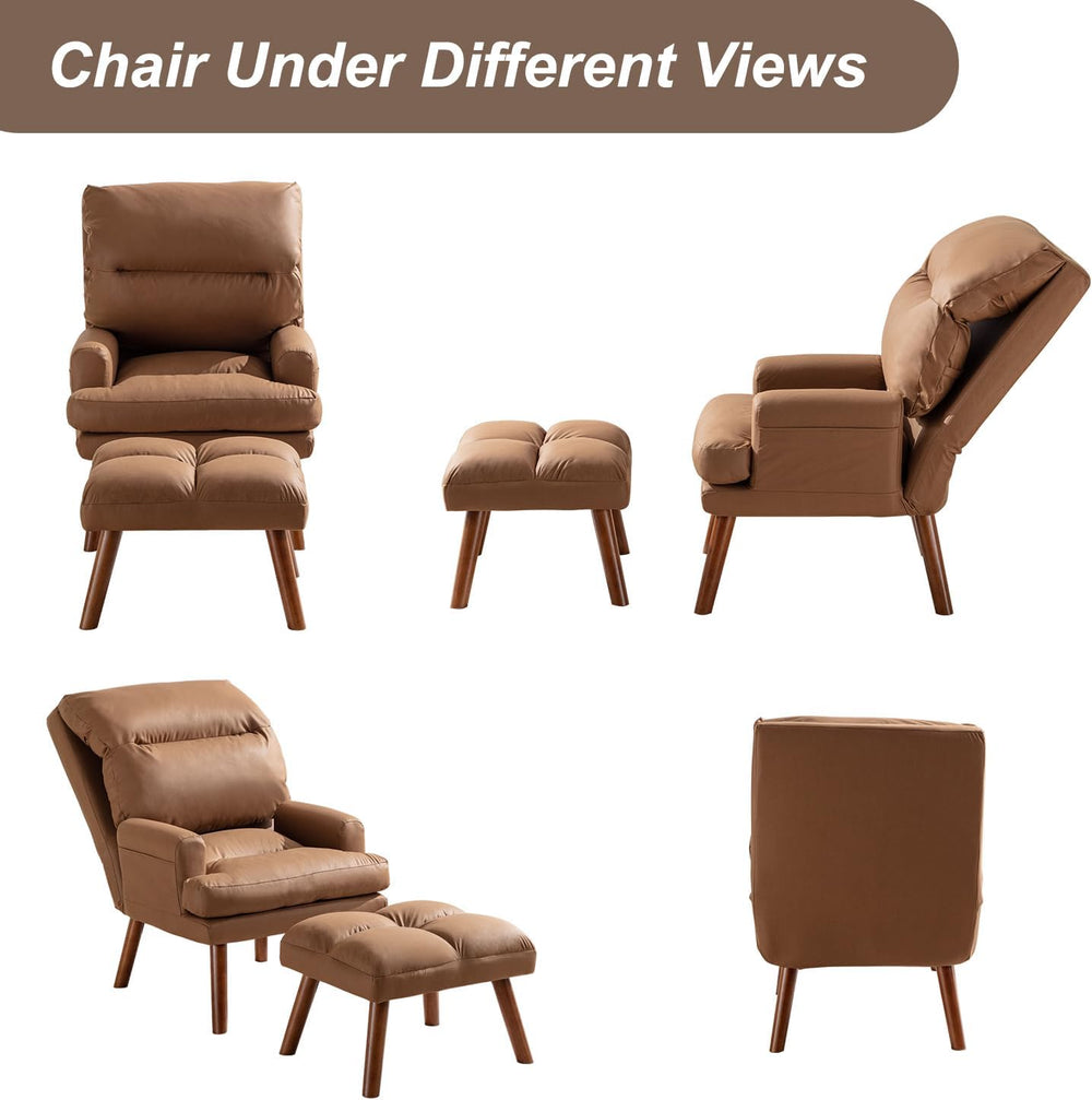 INZOY Accent Chairs with Ottoman, Leathaire Armchair with Ottoman for Bedroom...