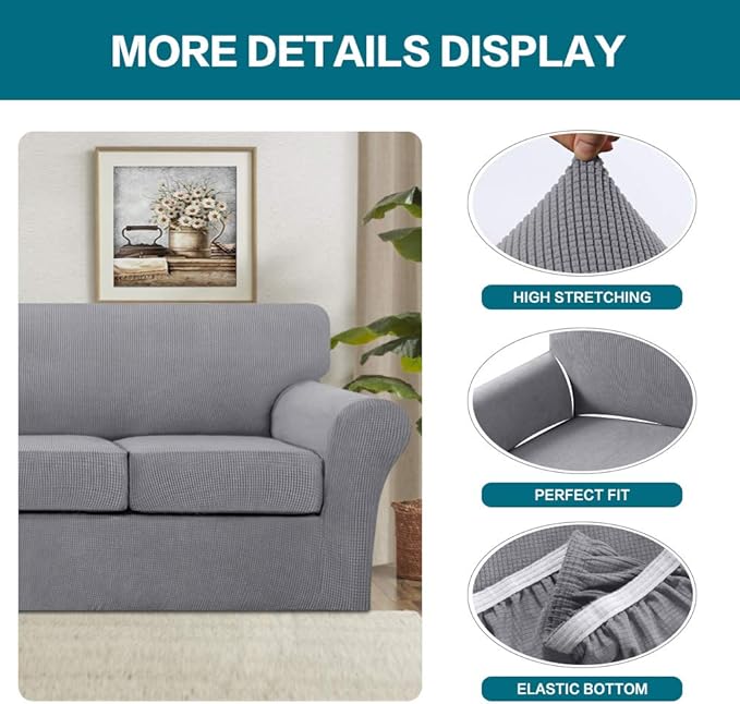 Turquoize 4 Piece Sofa Covers for 3 Cushion Couch Sofa Slipcover Soft Couch - Image 4