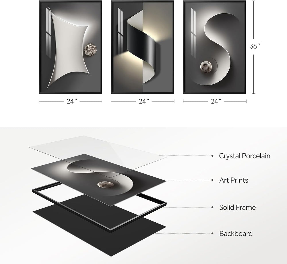 Framed Abstract Modern Black and White Wall Art for Living Room, 24x36 Inch