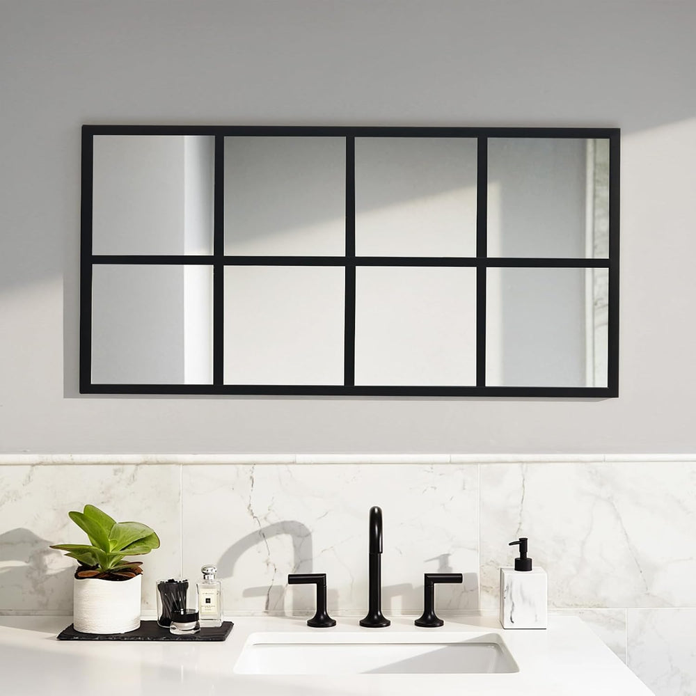 Window Pane Wall Mirror, 16x32 Inch Black Framed Mirrors