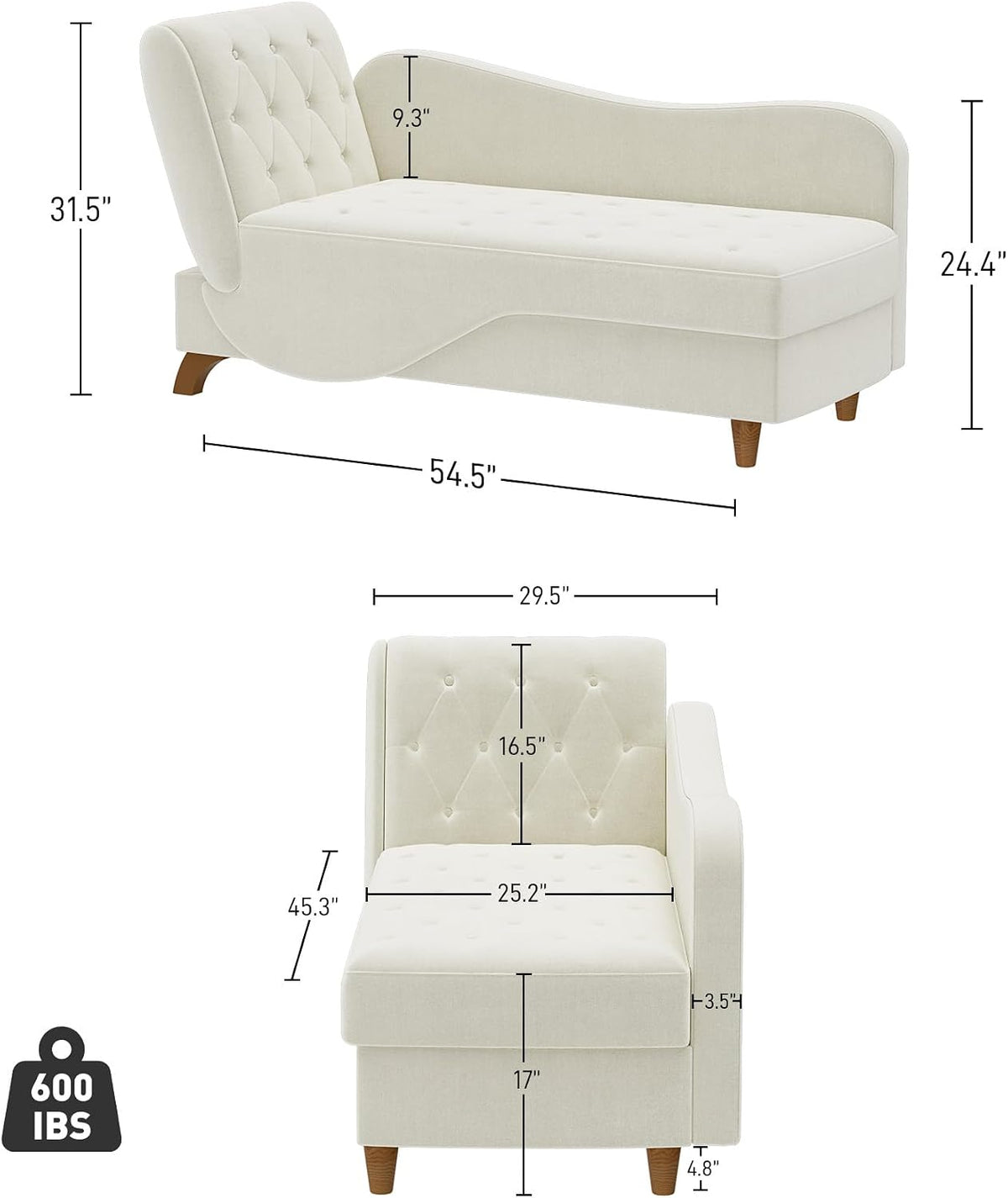chaise lounge chair indoor with storage,adjustable backrest,beige white shown in use