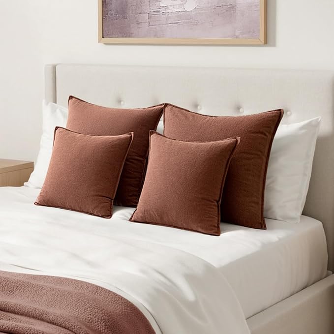 MIULEE Decorative Linen Euro Sham Pillow Covers 24x24 Rust Red Boho Farmhouse - Image 3