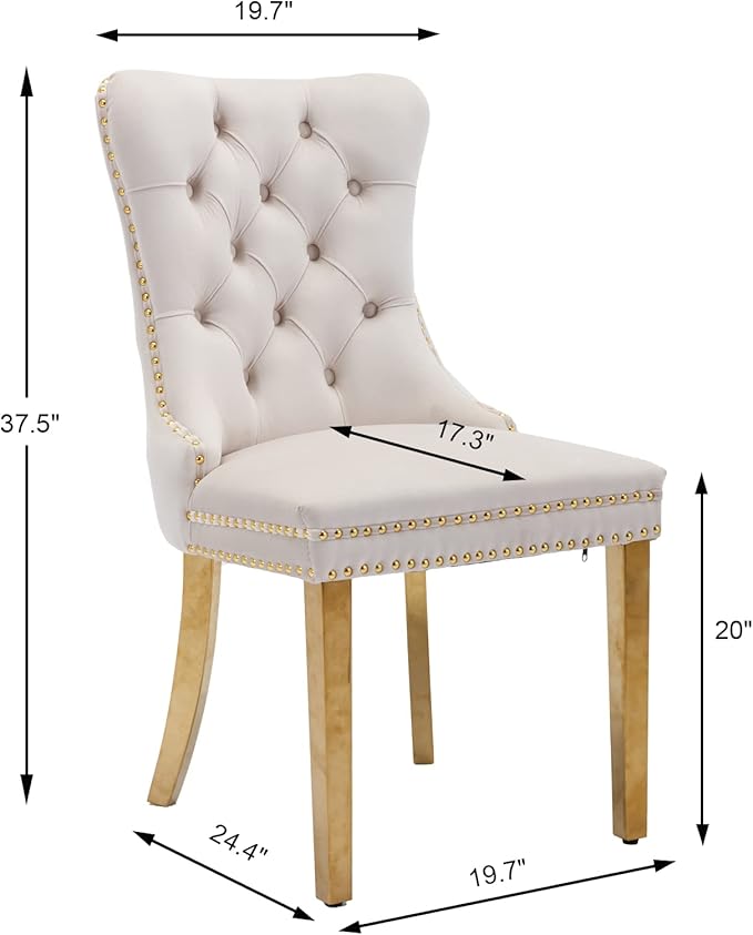 Beige Velvet Dining Chairs Set of 4, Upholstered Dining Room Chairs with Back...