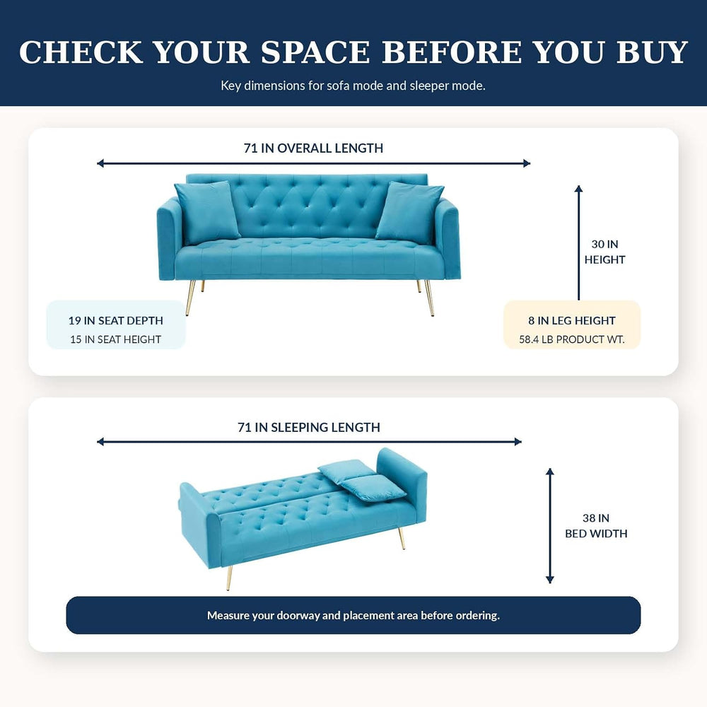 Majnesvon 71" Convertible Folding Sleeper Sofa Couch,Modern Velvet Loves...