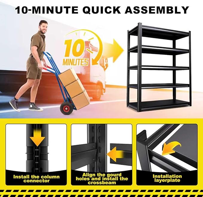 71" Hx35 Wx16 DMetal Garage Shelving-2500LBS 5 Tier Storage Shelves, Adjustable - Image 7