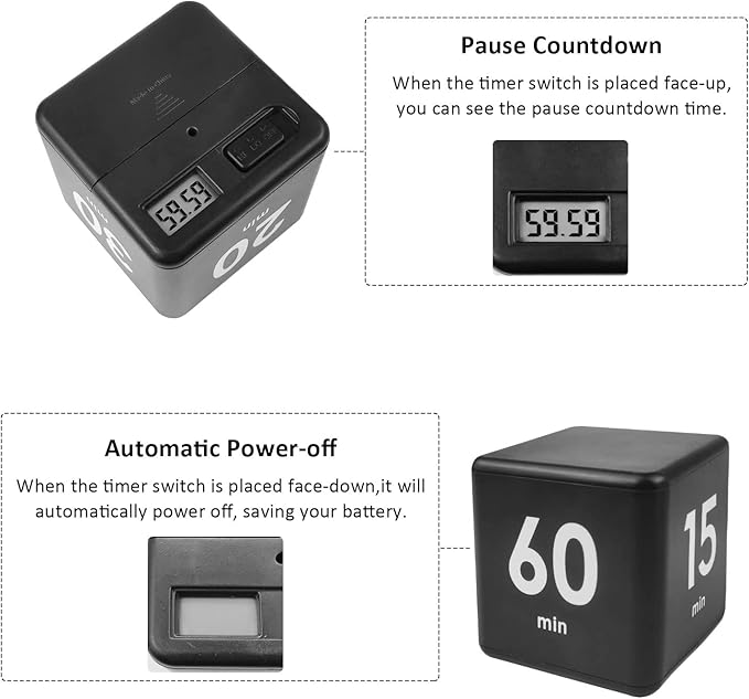 Feilifan Cube Timer, Kid Focus Study Timer Kitchen Work Timer Time Block Cube - Image 3