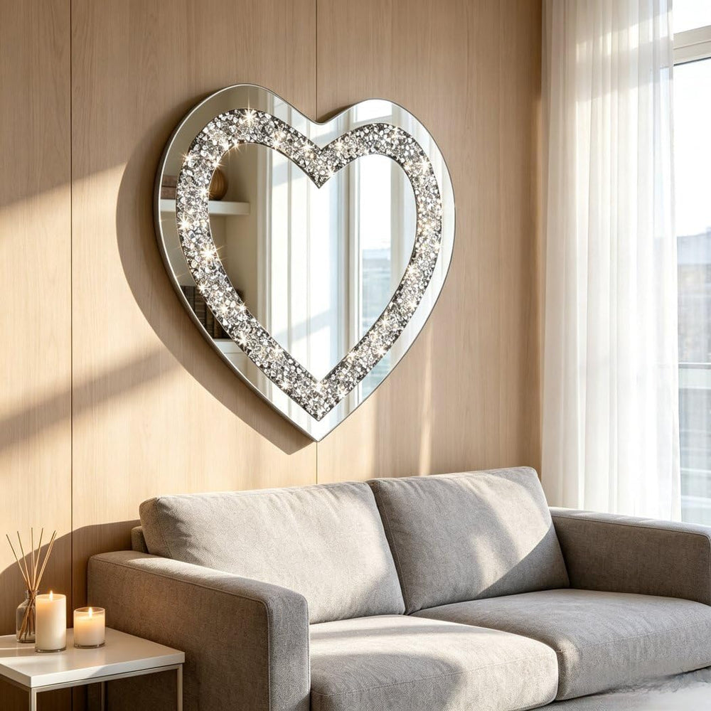 DMDFIRST Crystal Crush Diamond Heart Shaped Silver Mirror for Wall Decoration...