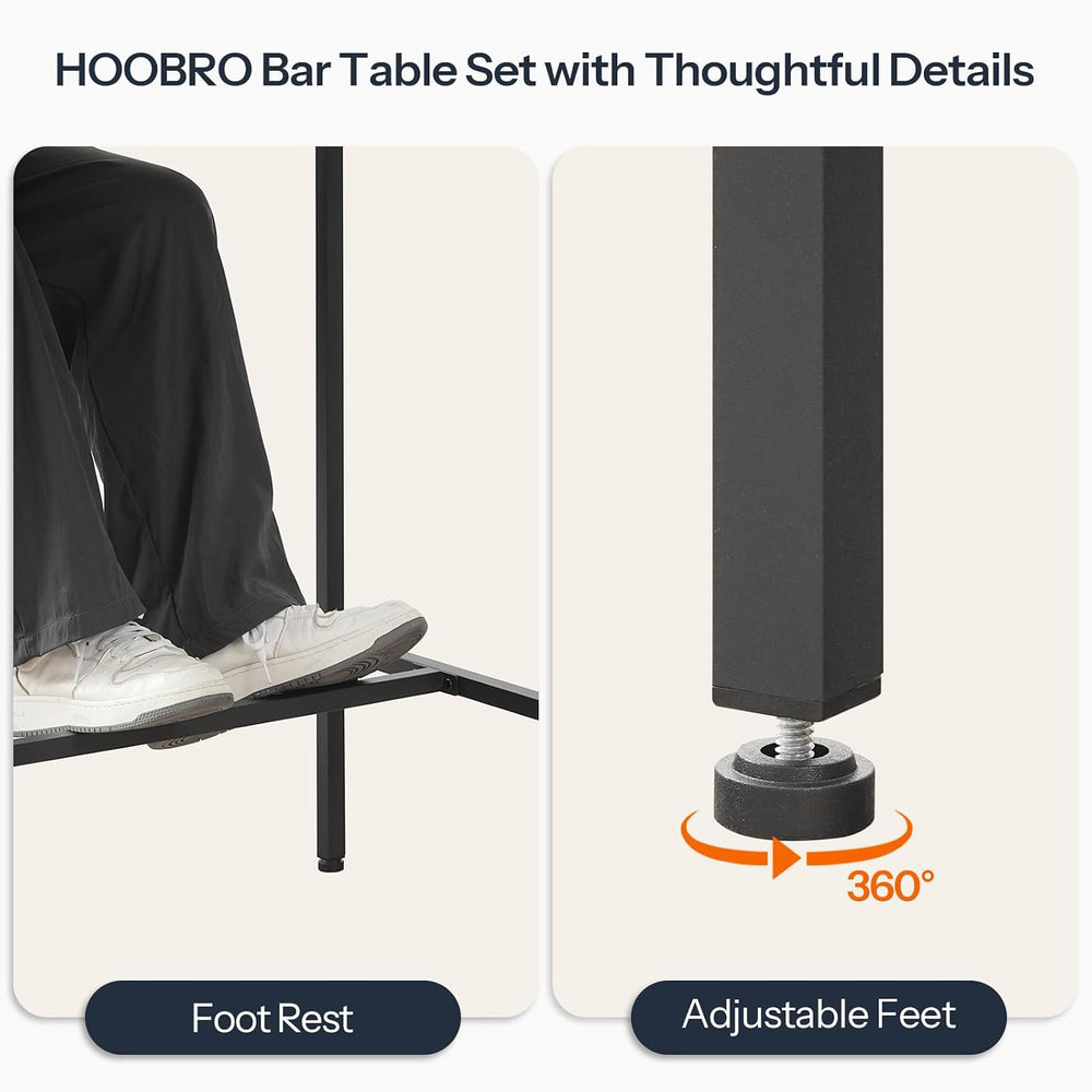 HOOBRO 3-Piece Bar Table and Chairs Set, 39.4" Pub Table, High Top Bar T...