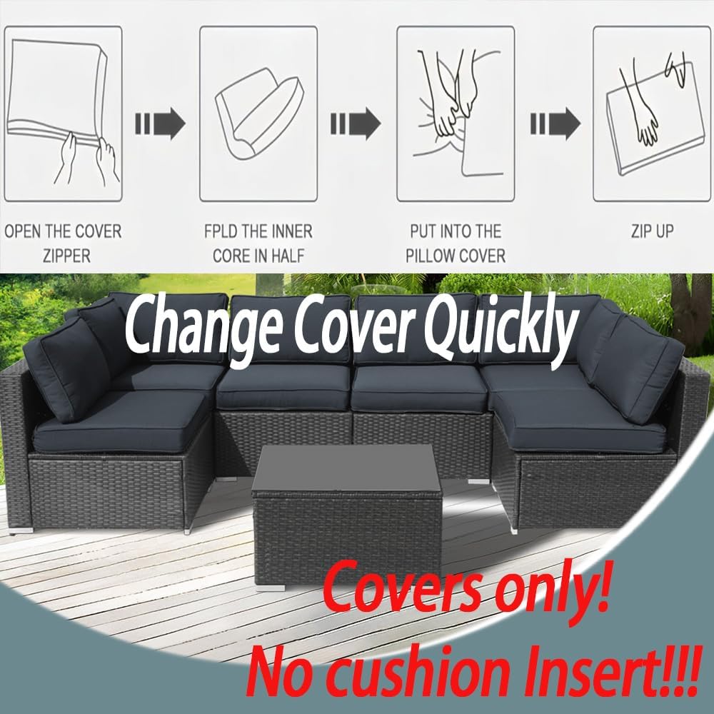 14Pcs Outdoor Cushion Covers Replacement Washable w/Zipper for 6-Seaters Sofa...