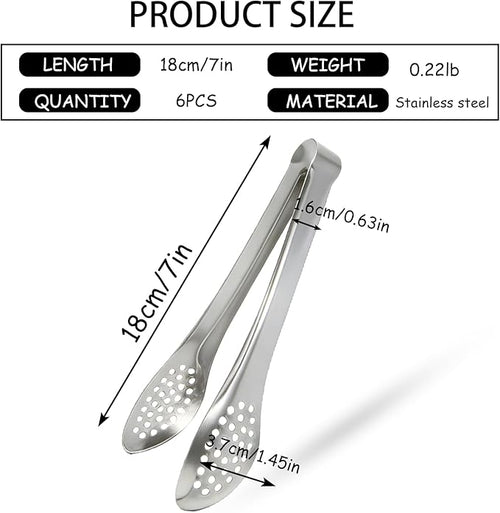 6 PCS Silver Serving Tongs for Party 7 Inch Stainless Steel Serving Utensils - Image 2