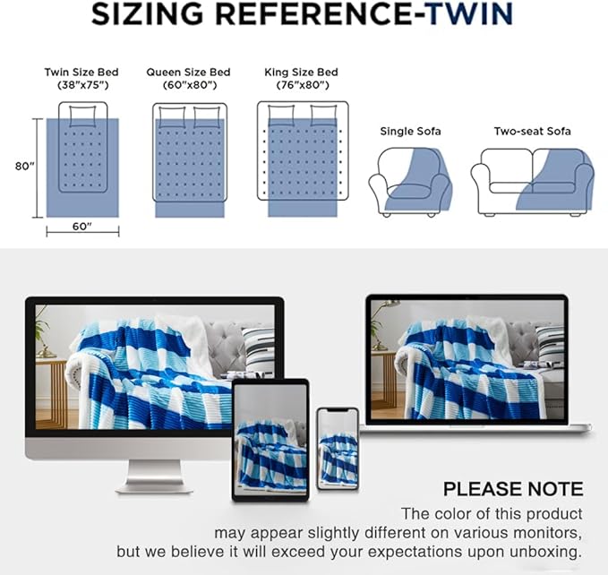 PU MEI Sherpa Blanket Twin Plaid Thick Bed Blanket, 60”*80” Super Soft Flannel - Image 8
