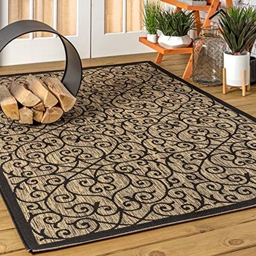 JONATHAN Y Vintage Filigree Indoor Outdoor Area Rug 8X10 Black/Khaki, Madrid ...