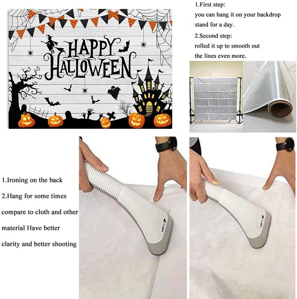 10x8ft Happy Halloween Backdrop Wooden Floor Horror Pumpkin Ghost Castle Witc...