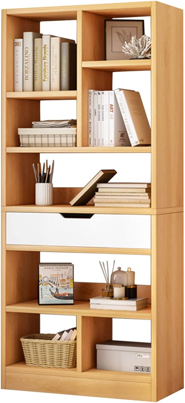 IOTXY Wooden Open Shelf Bookcase - 61 Inches Height Freestanding Display Stor...