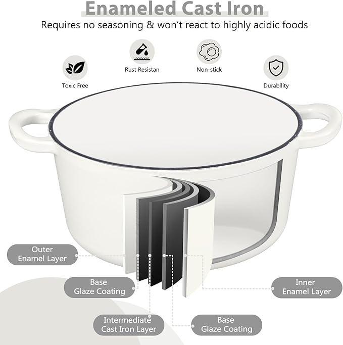 E-far 6 Quart Dutch Oven, Enameled Cast Iron Dutch Oven Pot