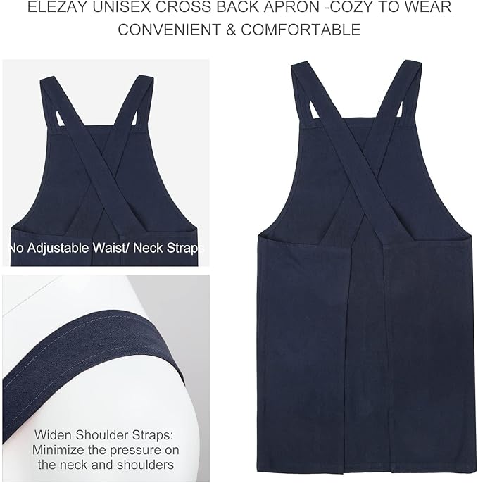 ELEZAY Aprons for Women with Pockets Plus Size Comfort Cross Back No Tie Cotton - Image 2