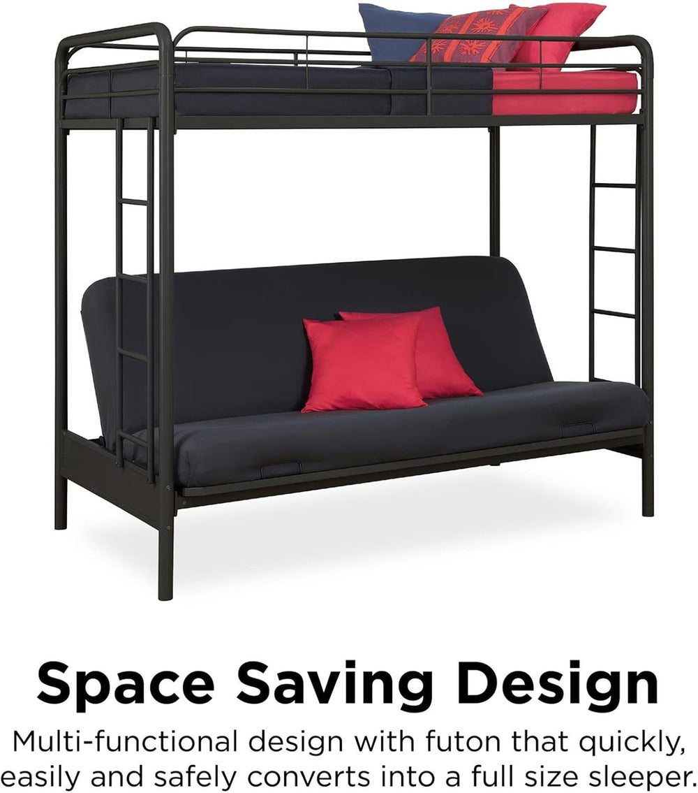 DHP Twin-Over-Futon Convertible Couch and Bed with Metal Frame, Ladder and Gu...