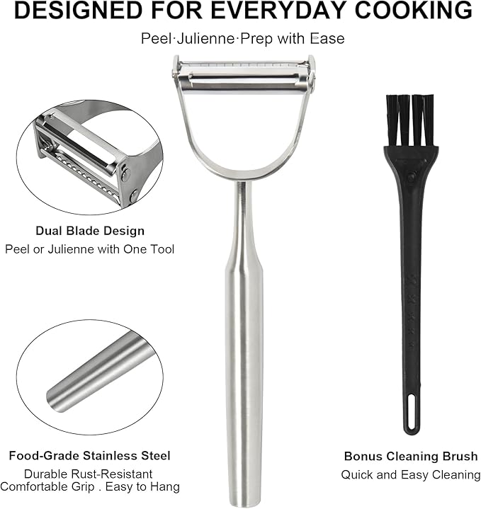 Stainless Steel 2 in 1 Julienne Peeler – Dual Blade Vegetable Cutter - Image 4