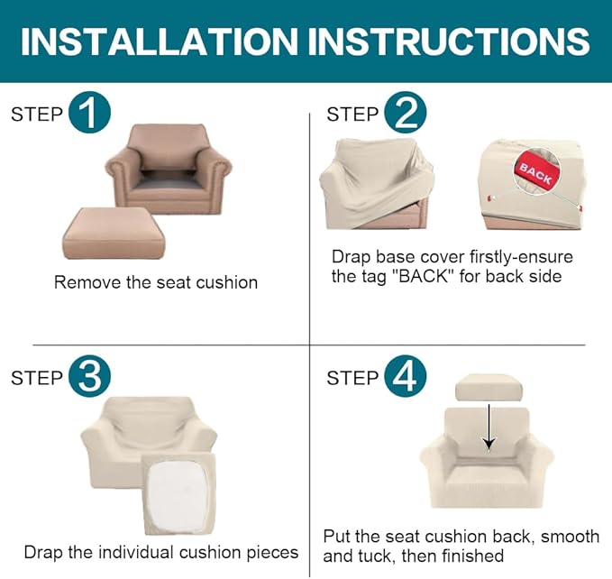 Turquoize 2 Piece Chair Covers for Living Room Armchair Couch Cover - Image 7