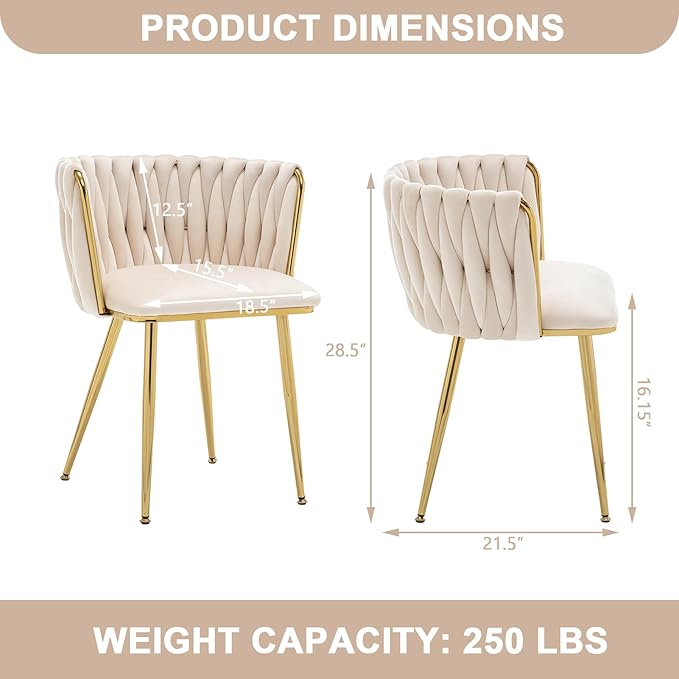 Kiztir Velvet Dining Chairs Set of 2, Upholstered Dining Room Chairs with Gol...