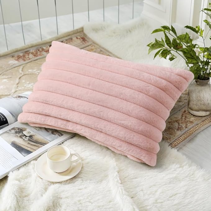 decorUhome Summer Cozy Faux Fur Throw Pillow Covers 12x20 Set of 2 Decorative - Image 4
