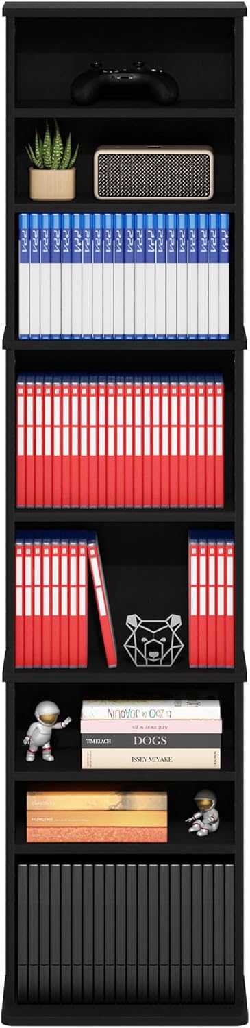 Furinno Jaya DVD Shelf, 9-Shelf Tall Narrow CD Rack, Media Shelf with Adjusta...