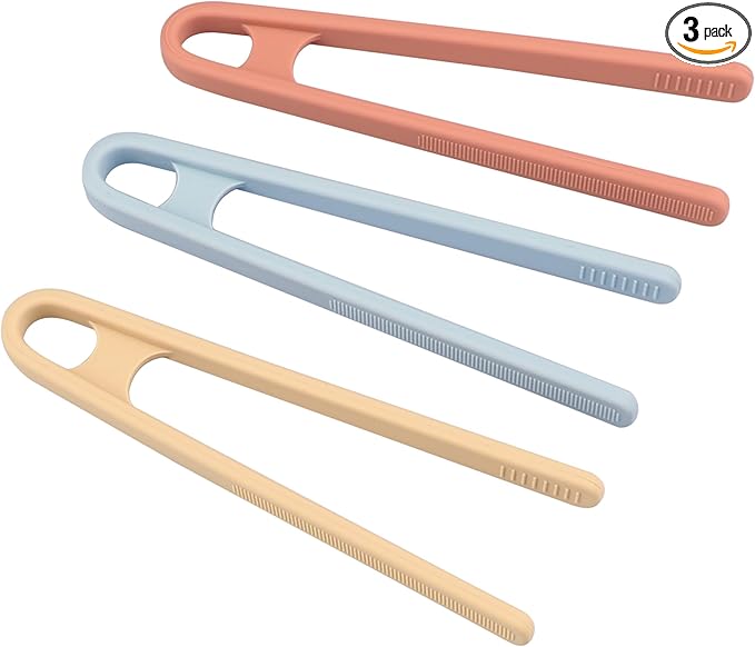 3 Pcs Silicone Mini Tongs 5.5 Inch 3 Colors Small Toddler Tongs, Silicone by Evenpop