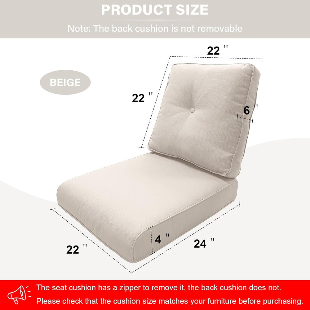 Outdoor Chair Cushions 5 Sets- 22 * 24" Patio Furniture Cushions with Re...