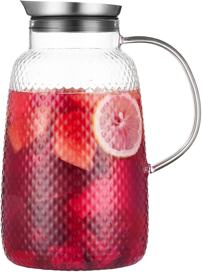 Purefold Pitcher with Lid, 78 oz Glass Jug with Stainless Steel Lid by Purefold