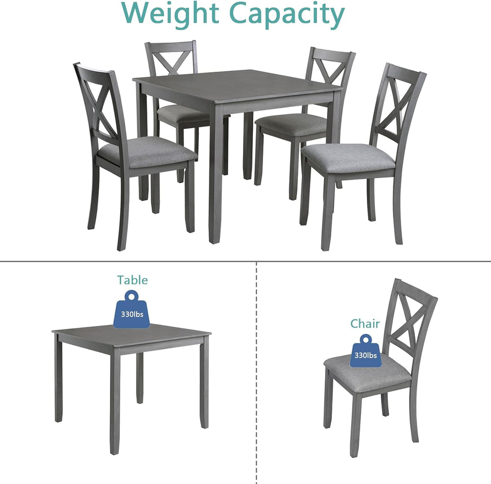 LUMISOL 5-Piece Wooden Dining Table Set with 4 Chairs, Kitchen Table Set for ...