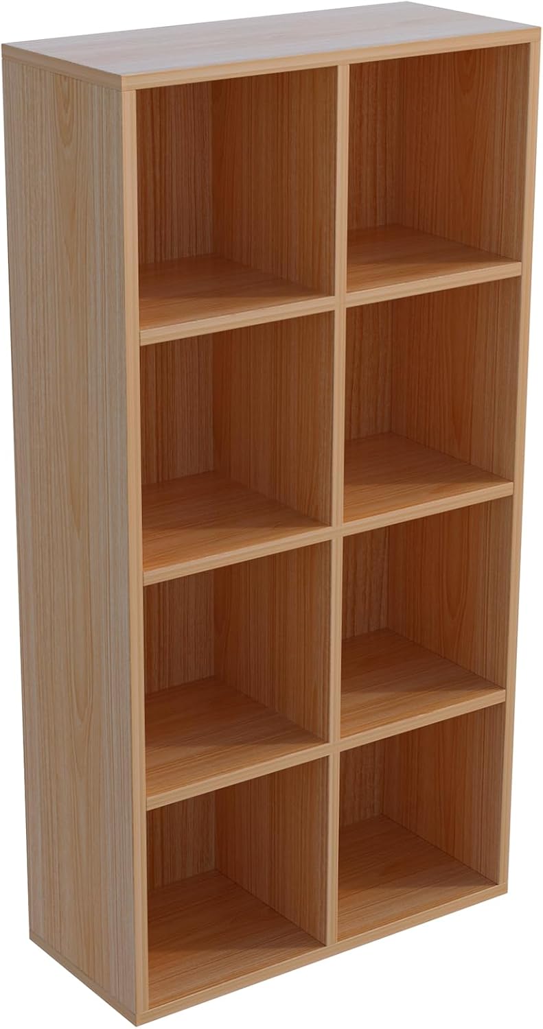 8-Cube Storage Shelf Bookcase - Wooden 4-Tier Floor Standing Open Bookshelf f...