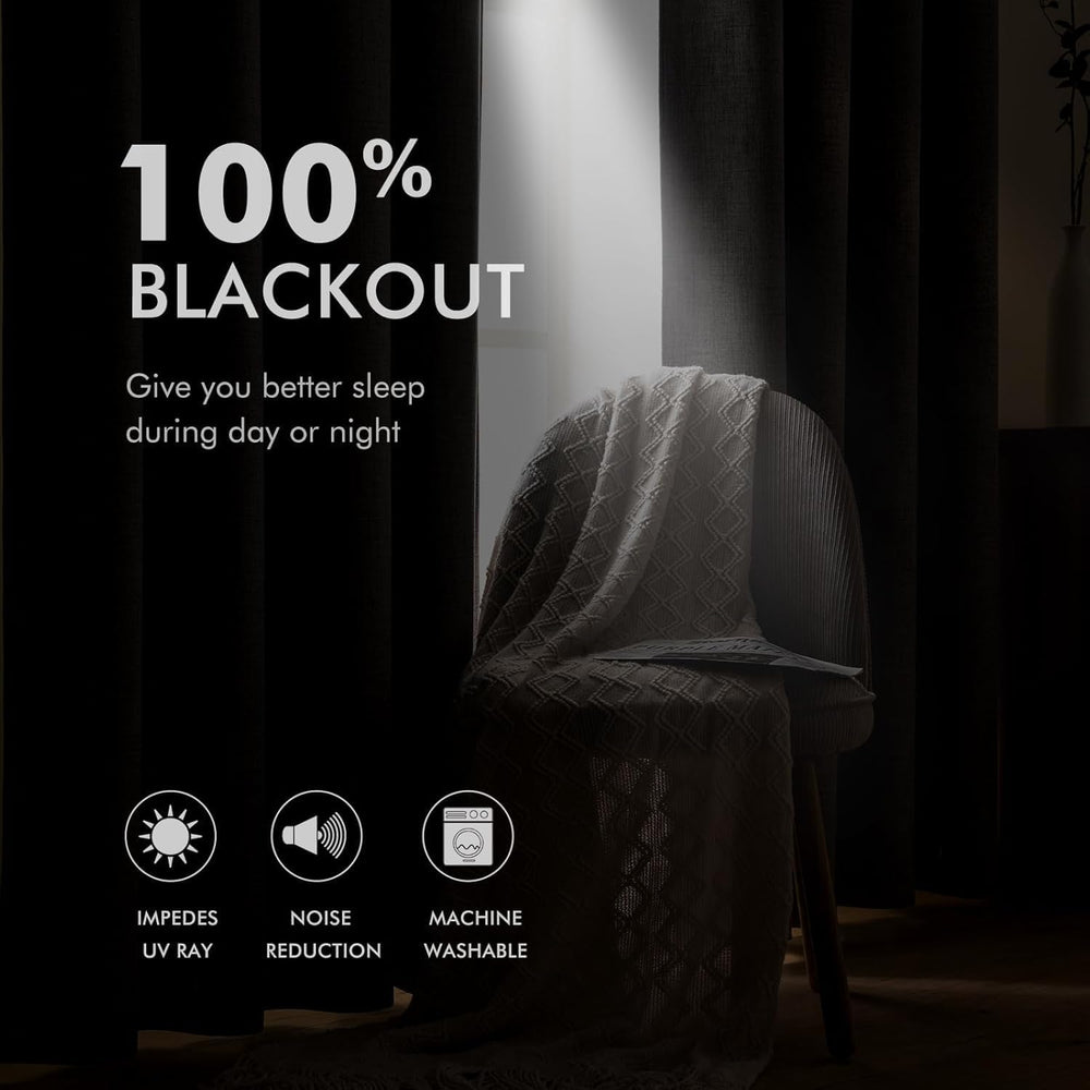 MIULEE 100% Blackout Linen Curtains for Bedroom 52x84 Inches Birch