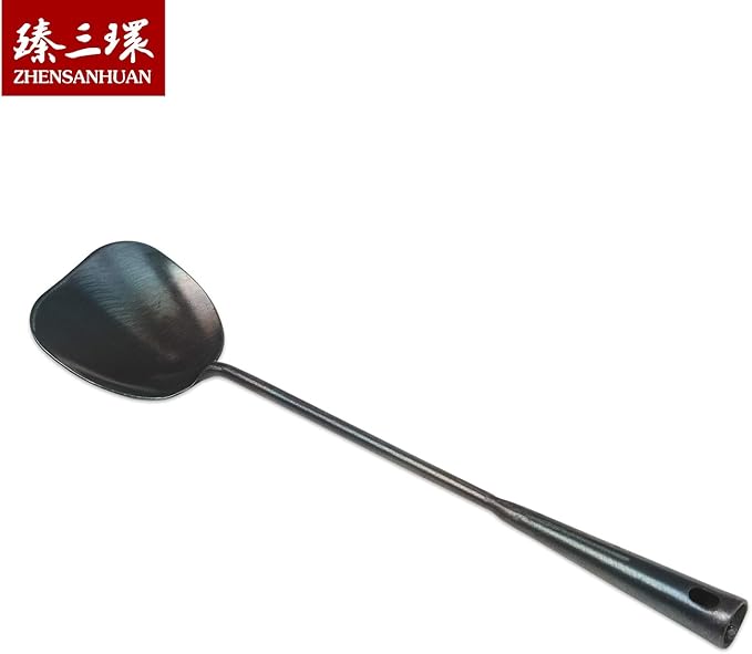 ZhenSanHuan Hand Hammered Carbon Steel Spatula Long Handle Chuan Wok Tool - Image 2