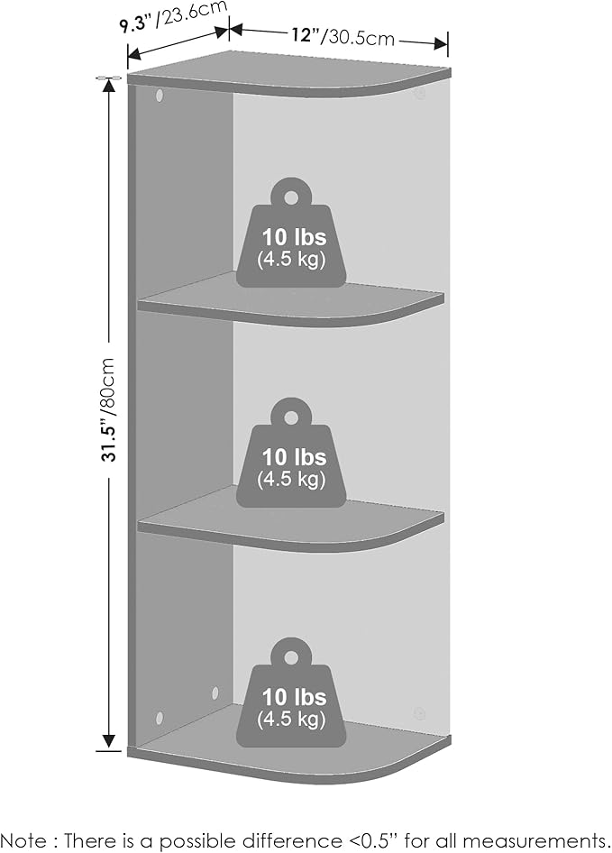 Furinno Reed Corner Shelf, 3-Tier Corner Bookshelf, Book Shelf, Corner Shelves