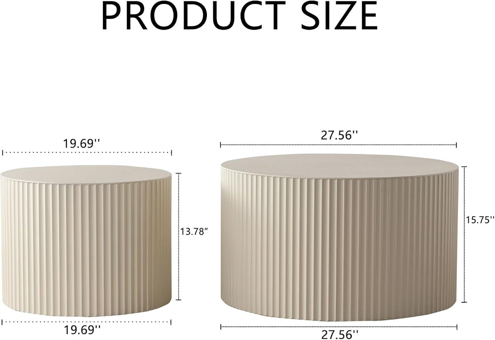 27.56" Nesting Round Coffee Table Set of 2, Morden End Table for Small S...