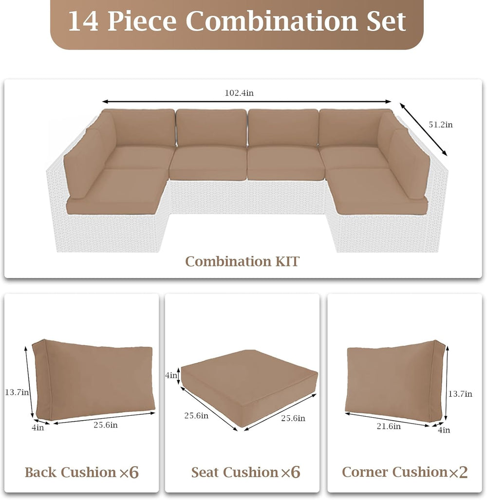 Outdoor Sectional Cushions 4" Foam High-Density, Beige