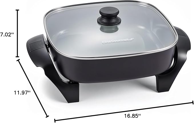 Elite Gourmet 12" x 12" x 3" Ceralast™ PFAS Free Ceramic Electric Skillet - Image 8