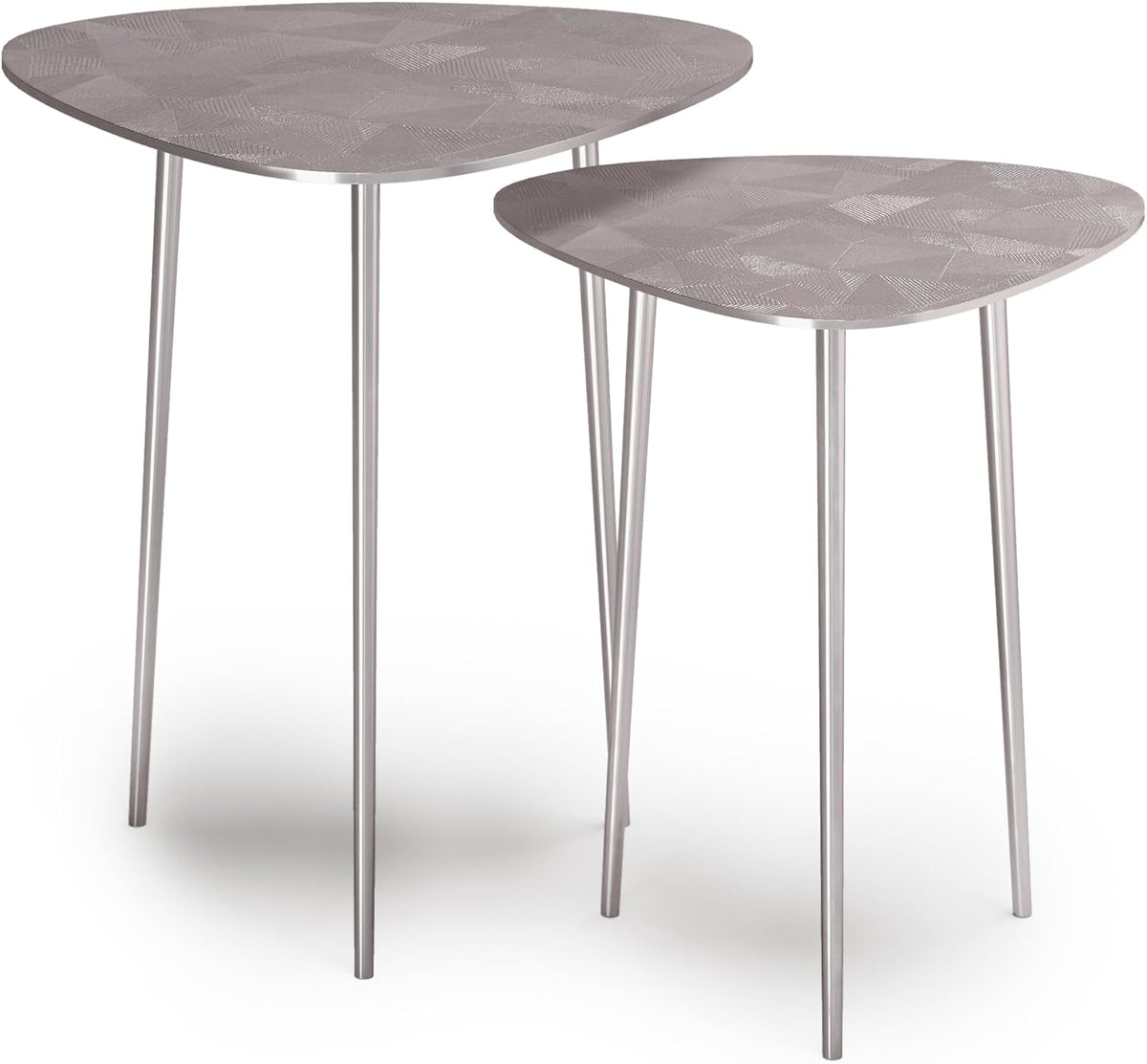 2 Pc Metal Nesting Table - Nickel with Gray, Iron, Living Room Tables | Handcrafted cast aluminum nesting tables with nickel finish