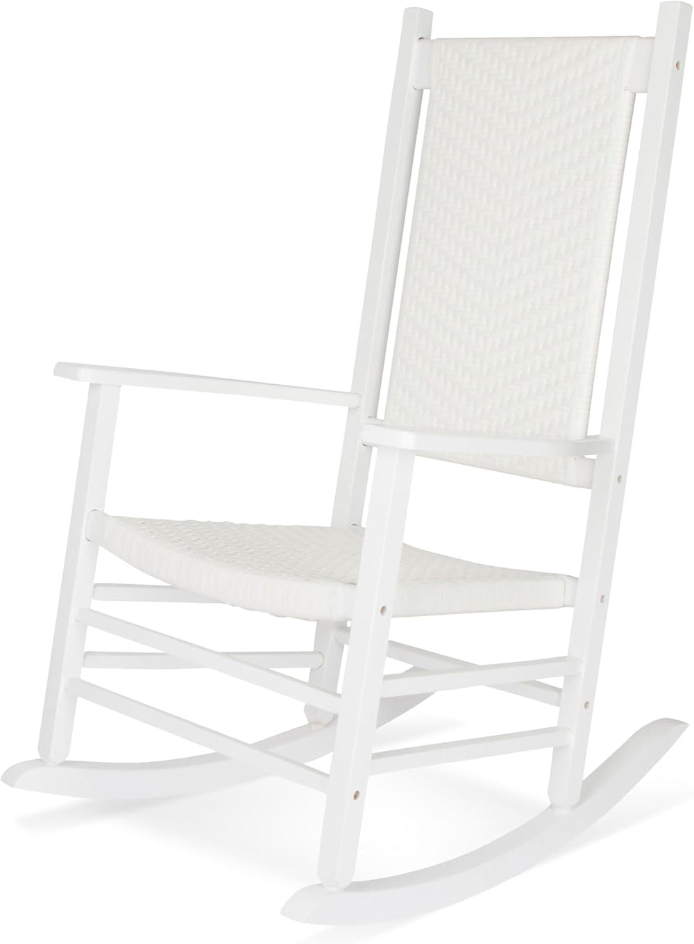 Shine Company Hampton Porch Rocker, High Back Wood Rocking Chair, Rattan Back...